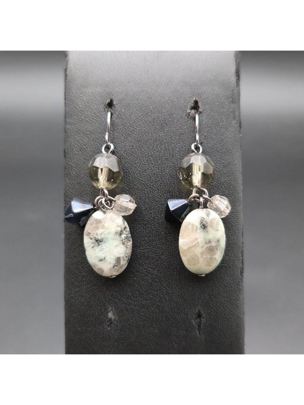 Natural Jasper Cluster Earrings with Smoky Quartz and Crystal Beads A8628